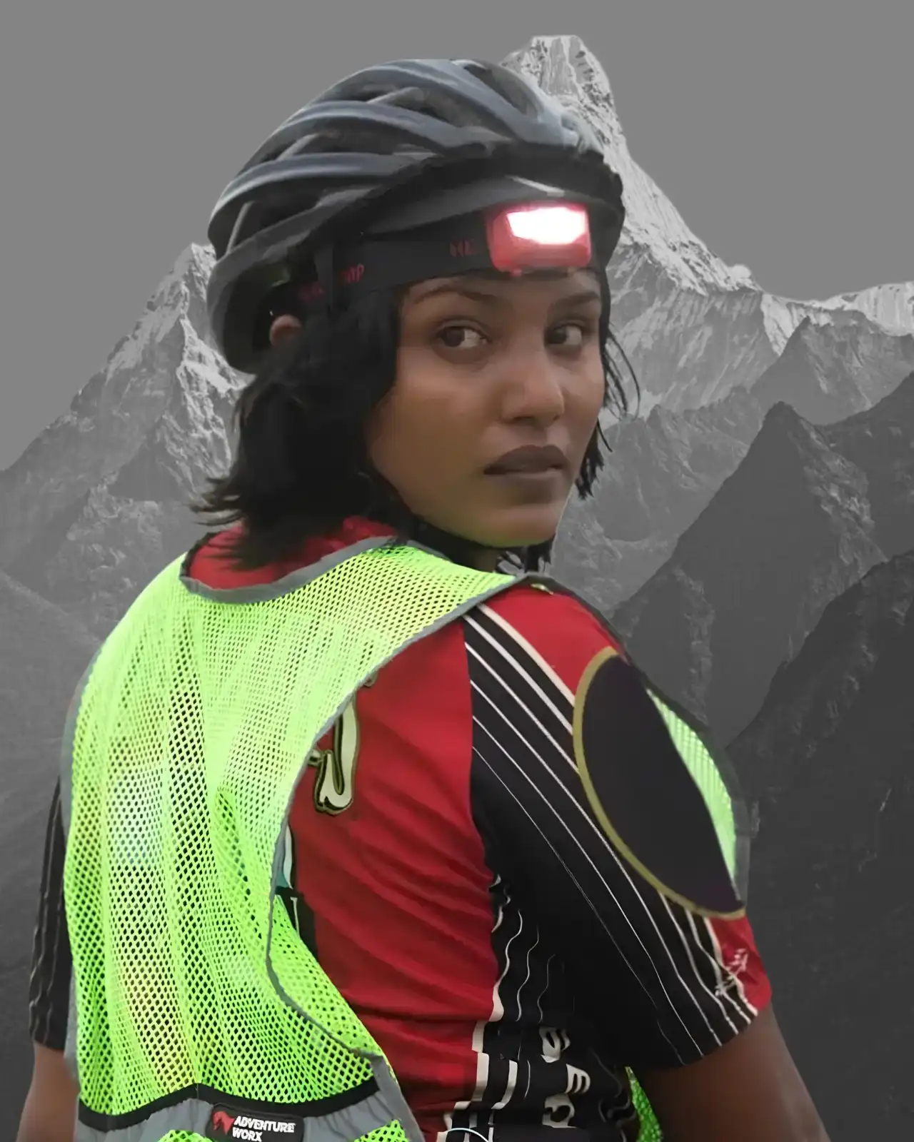 Hiker wearing an Adventure Worx headlamp on a trail