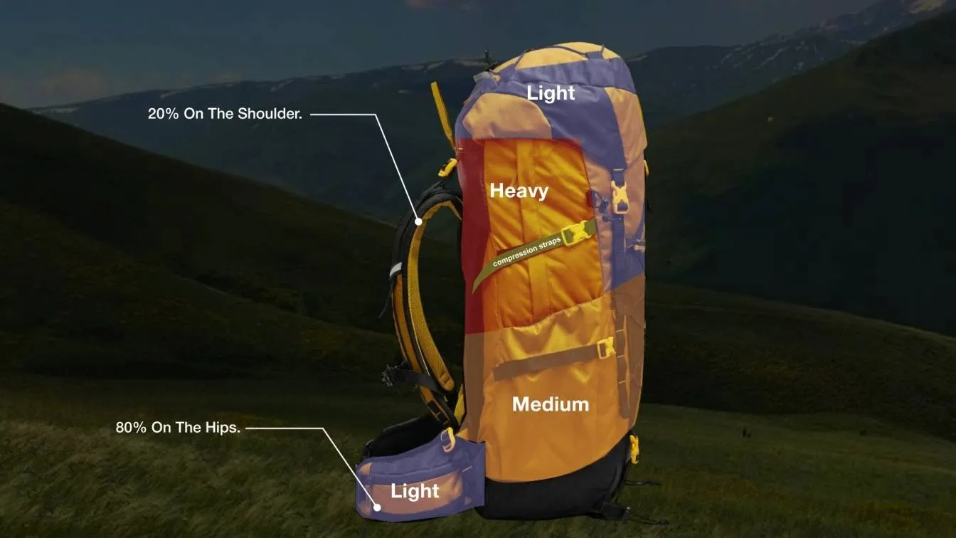Fully packed rucksack demonstrating good weight distribution
